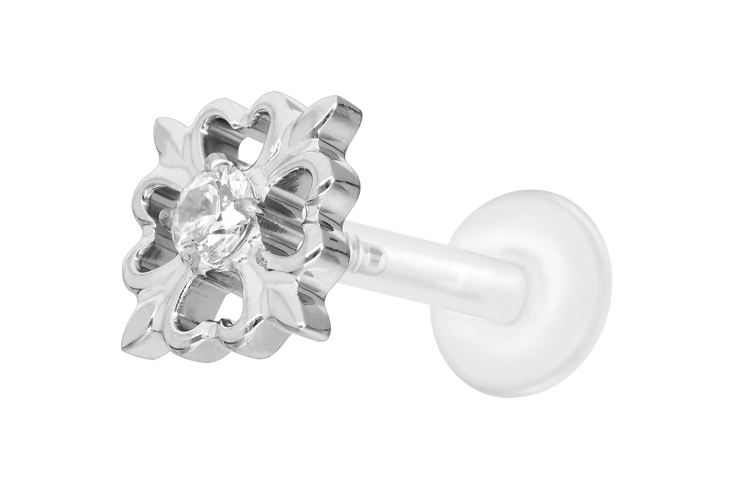 PTFE Labret Piercing mit Innengewinde + Titan-Aufsatz KLEEBLATT